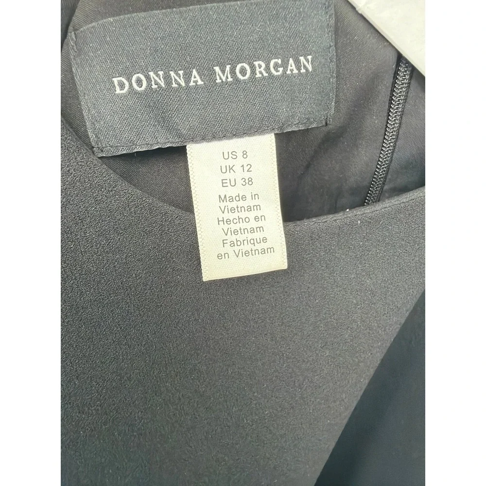 Donna Morgan Sheath Dress Womens 8 Black Ruffle Cap Sleeve LBD Professional Chic
